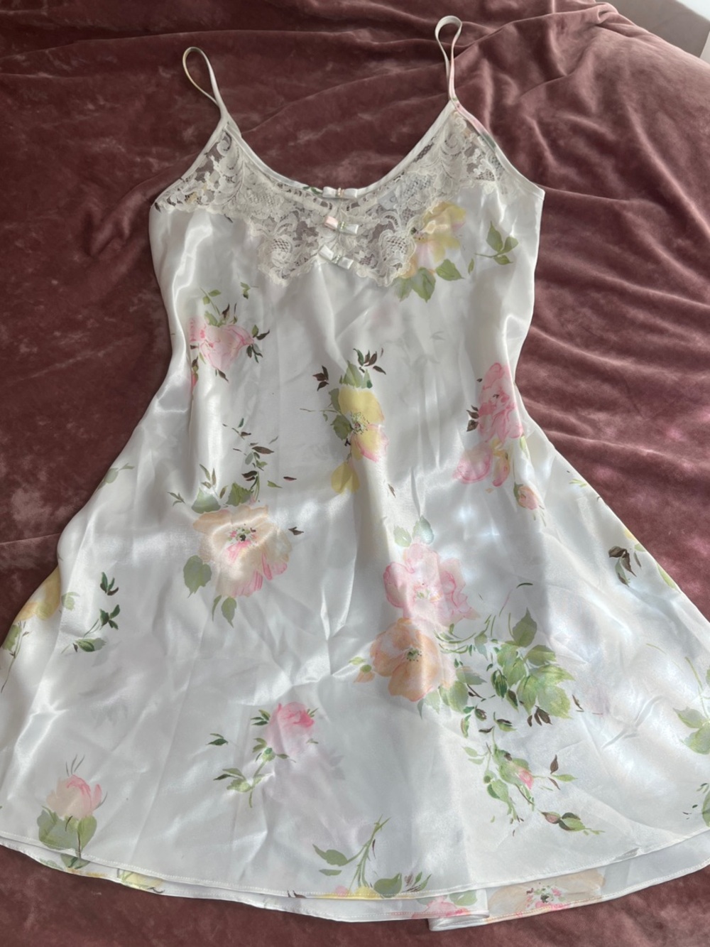 Vintage 90s Christian Dior Lace Slip Dress with Bow and Pearl accents